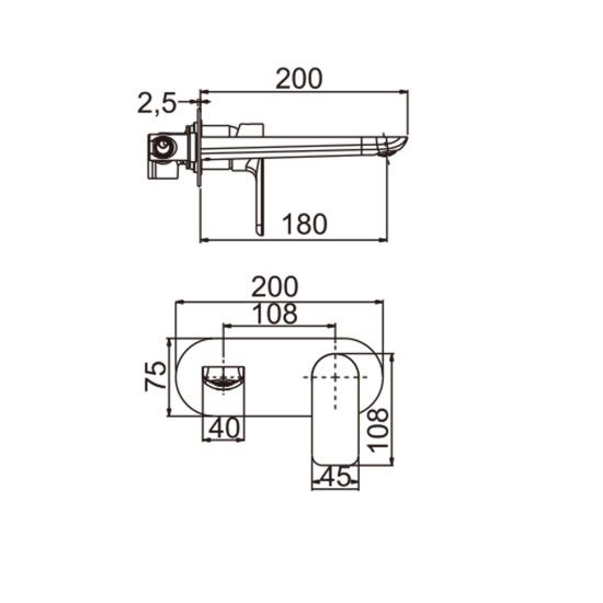 Chrome Bathtub/Basin Wall Mixer With Spout Wall Mounted